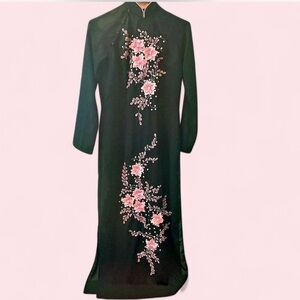 Vintage Ao Dai cherry blossom tunic dress